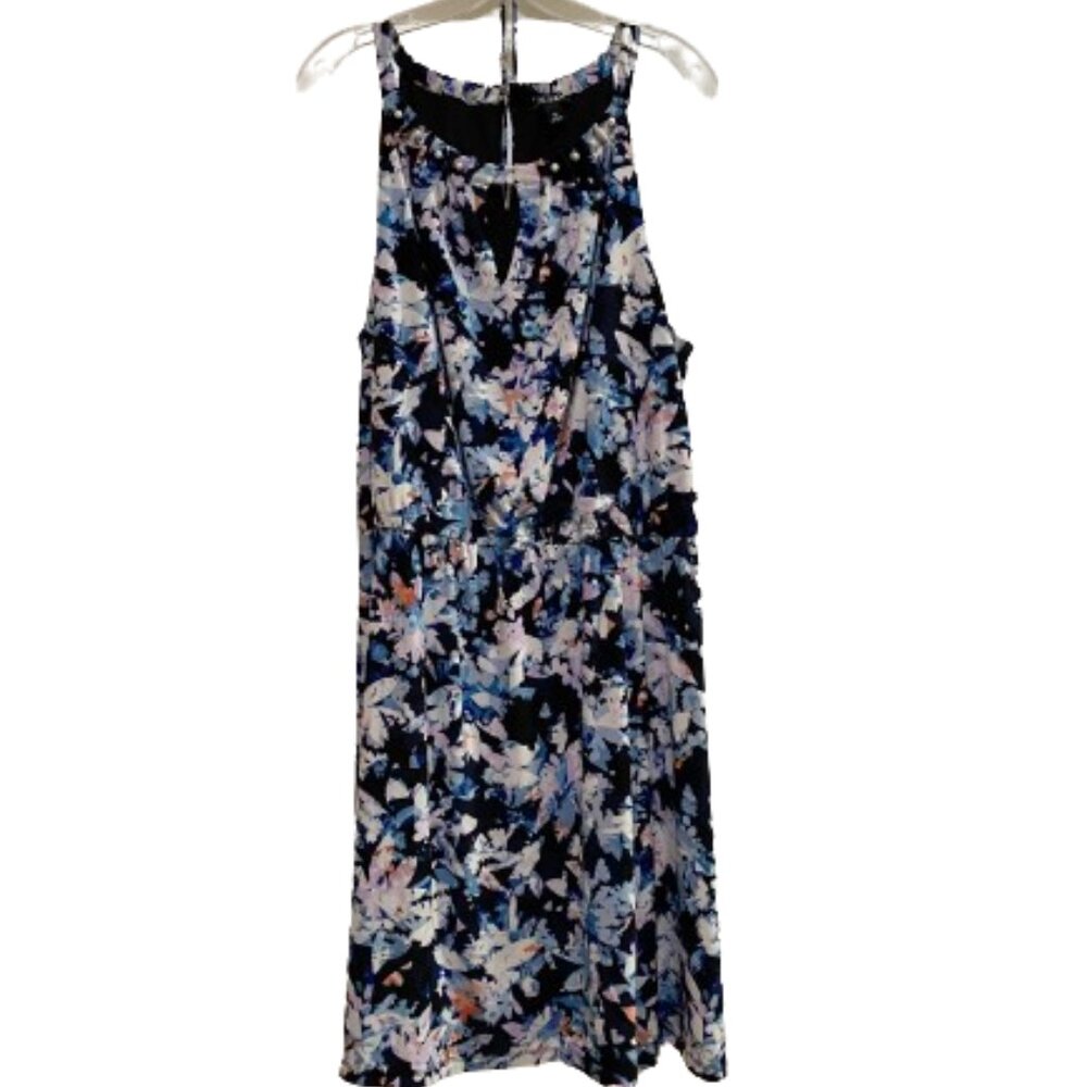 Roz & Ali Floral Dress w Pearl neckline detail size XL